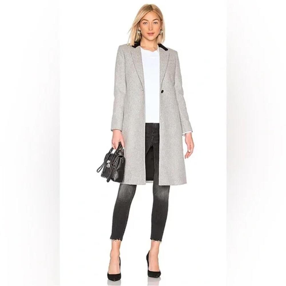 rag & bone Grey Wool Blend Long Trench Coat with Black Collar Detail sz 6